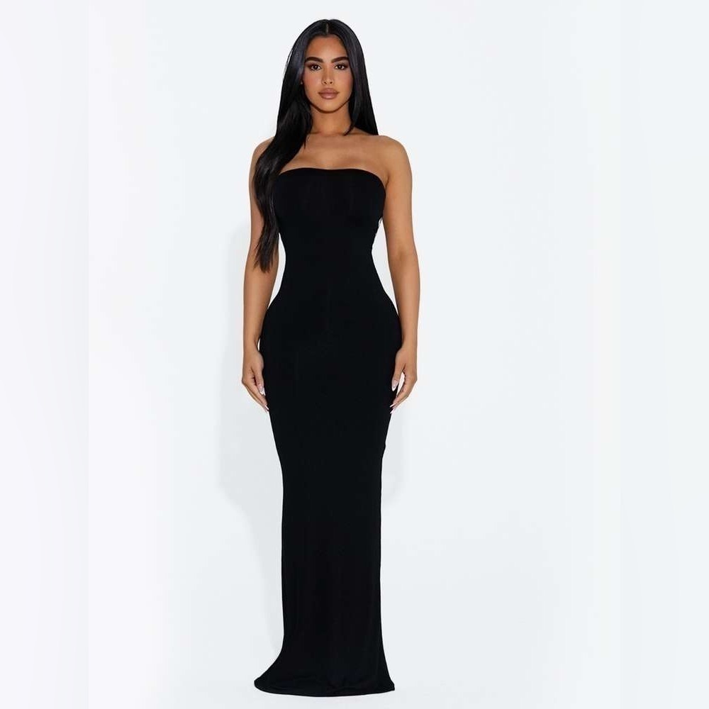 NEW NAKED WARDROBE BLACK 4 WAY STRETCH STRAPLESS FLOOR LENGTH MAXI DRESS